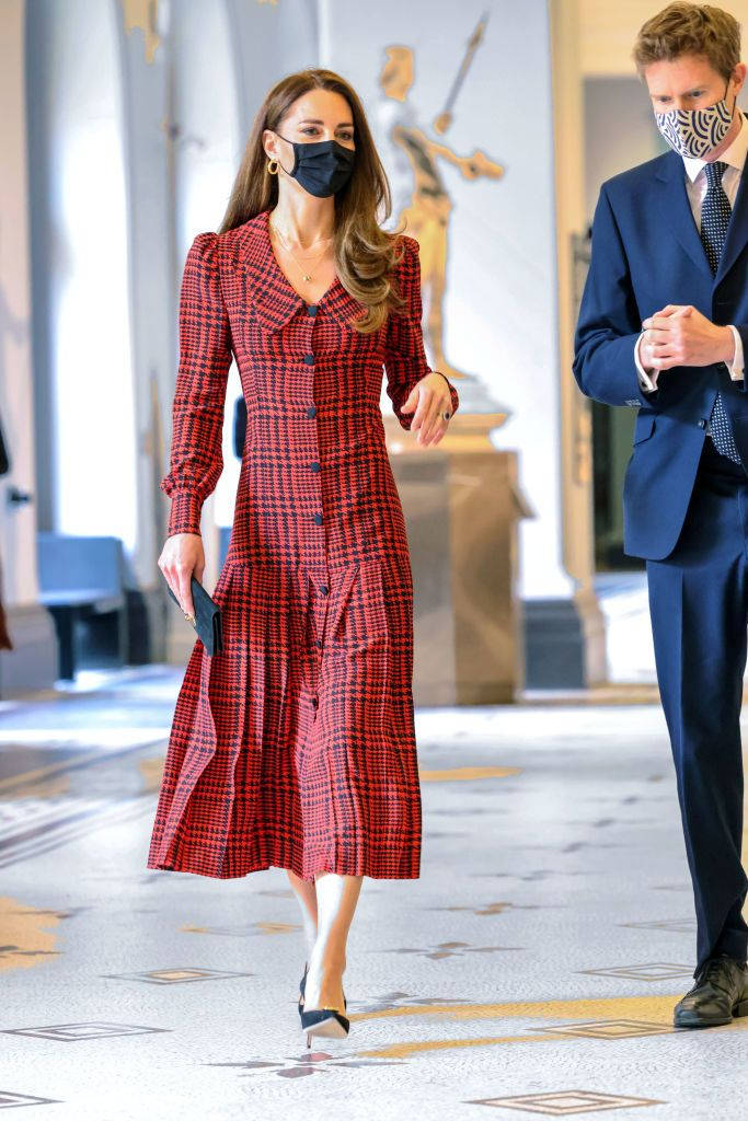 Kate Middleton In Rufous Plaid Dress