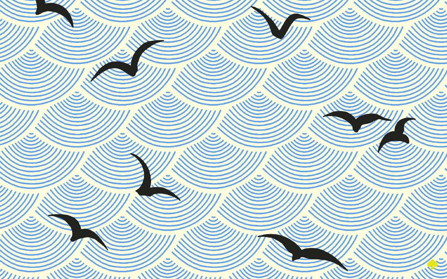A Blue And White Pattern With Birds Flying In The Sky Wallpaper
