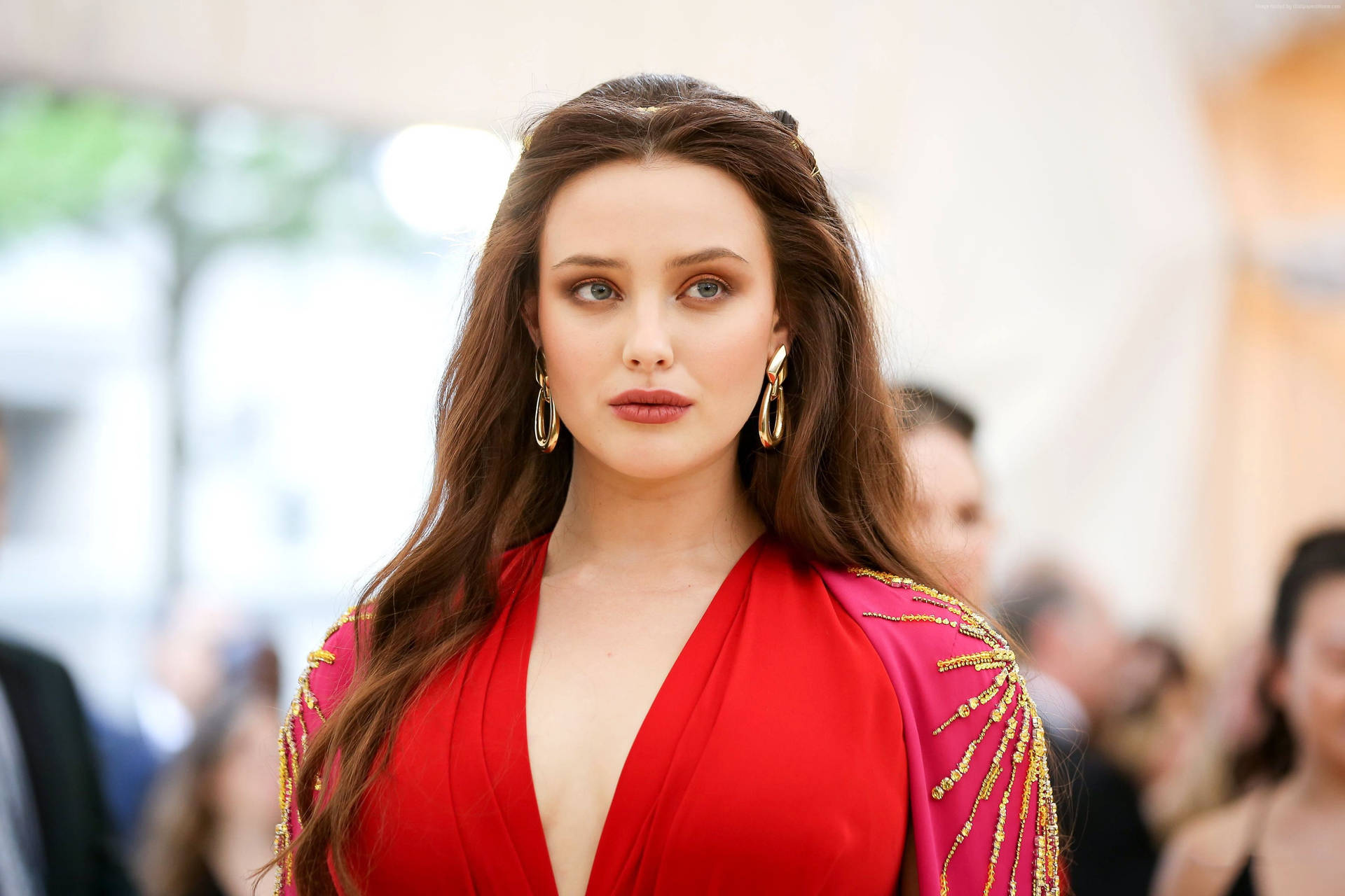 Katherine Langford Red Gown Wallpaper