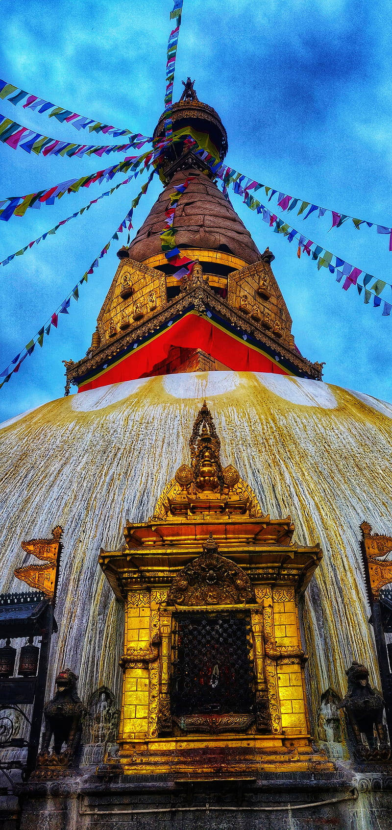 Majestic view of the Stupa in Kathmandu against a clear blue sky Wallpaper