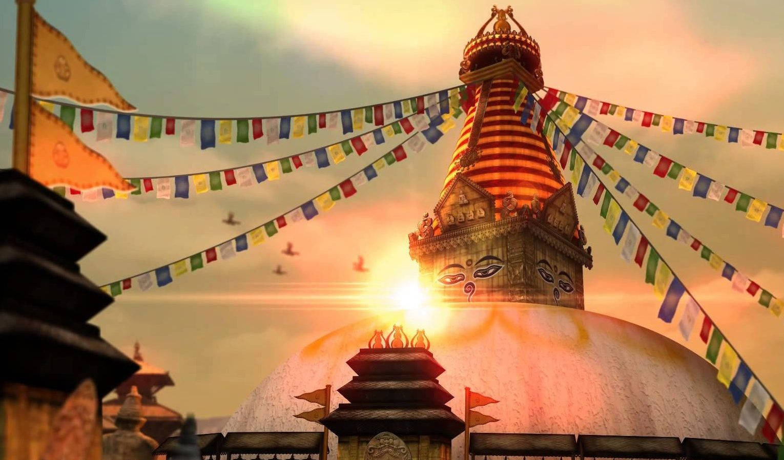 Kathmandu Stupa Faces Sunset Wallpaper