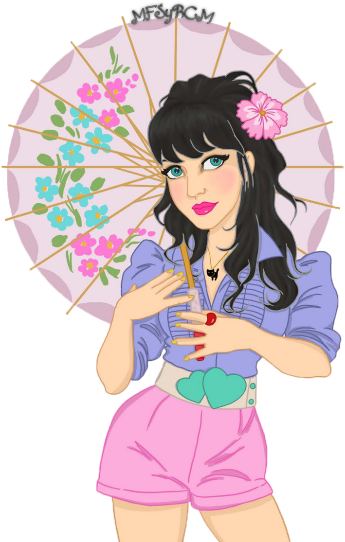Katy Perry Animated Characterwith Umbrella PNG