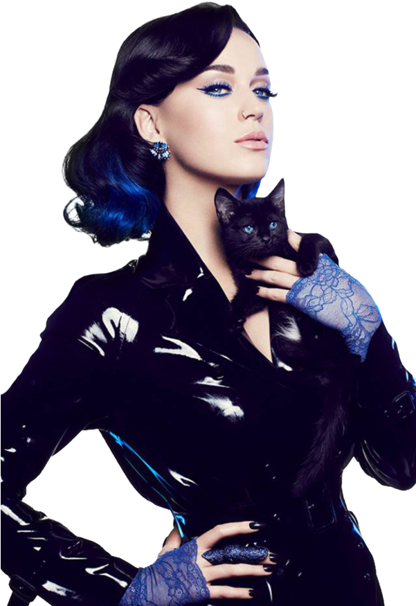 Katy Perry Blue Hair Black Cat PNG