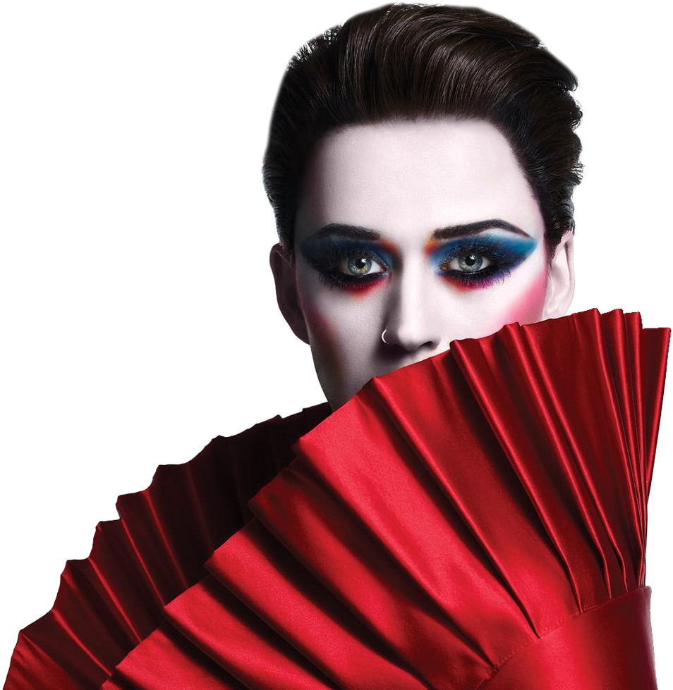 Katy Perry Bold Makeupand Red Fan PNG