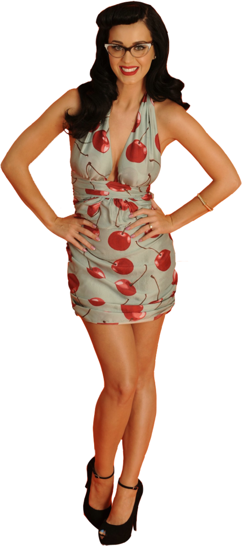 Katy Perry Cherry Dress Pose PNG