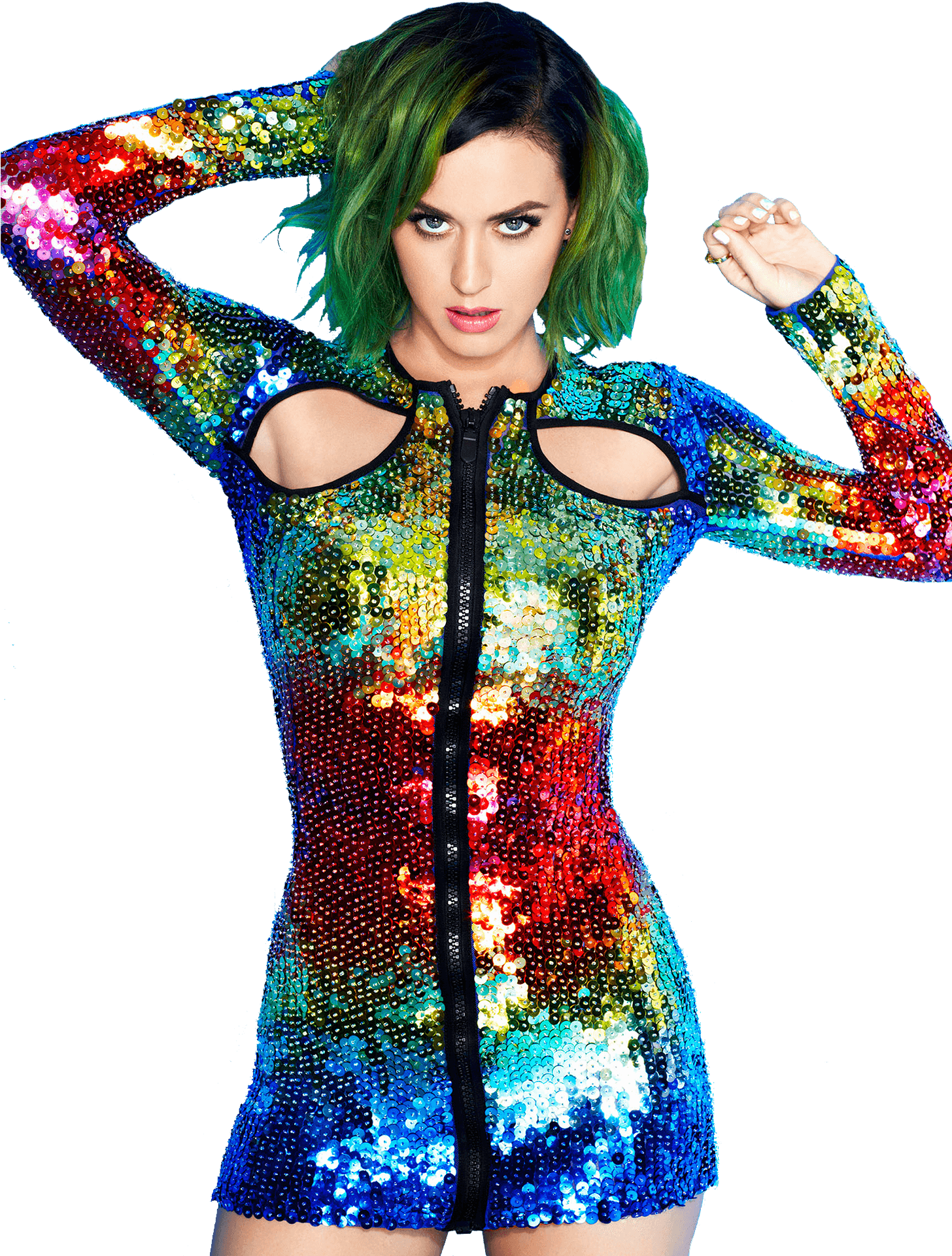 Katy Perry Green Hair Sequin Dress PNG