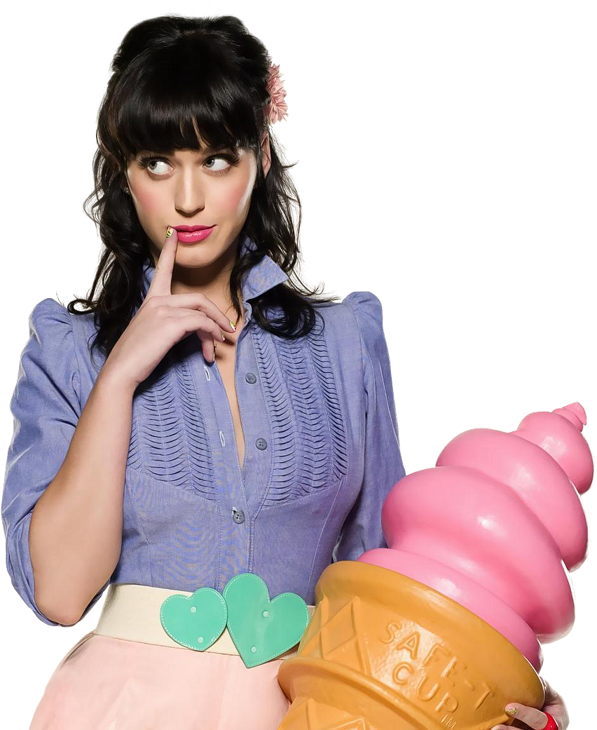 Katy Perry Pensivewith Ice Cream Cone PNG