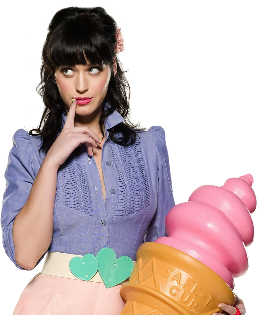 Download Katy Perry Pensivewith Ice Cream Cone | Wallpapers.com