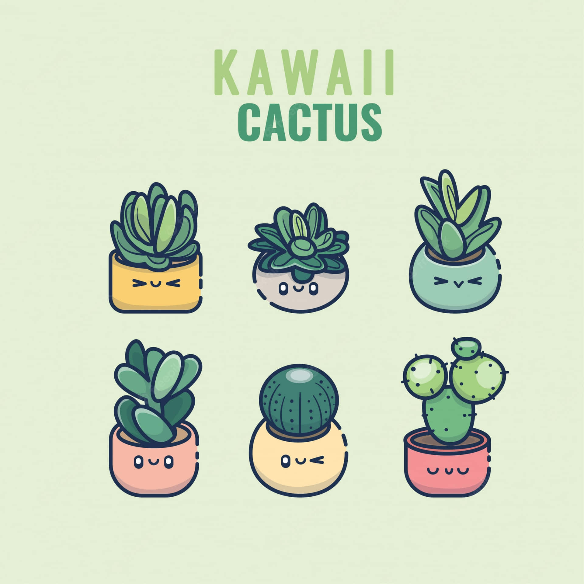 Kawaii Aesthetic Cactus In Vases Wallpaper