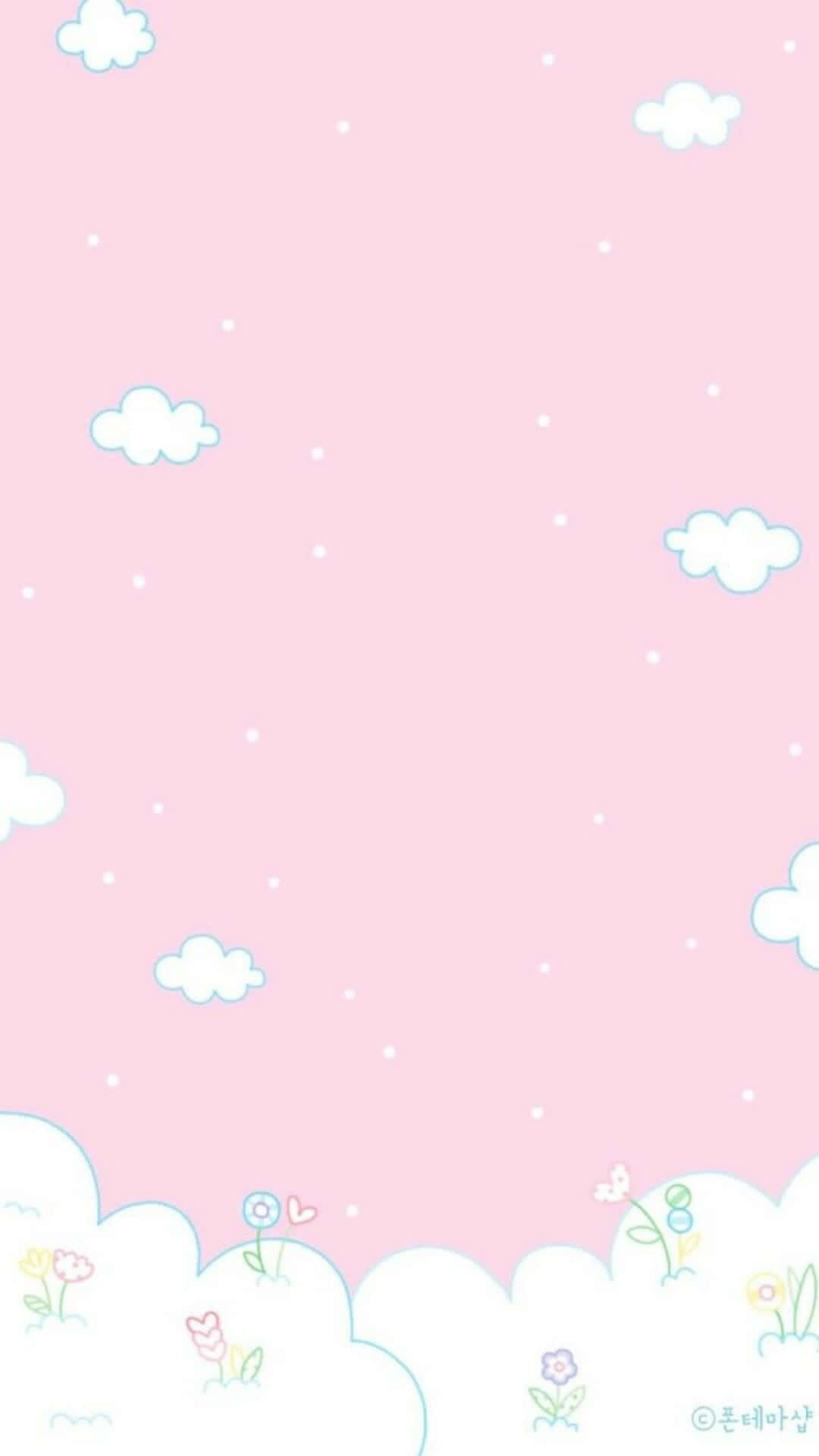 Kawaii Aesthetic Clouds And Flowers Wallpaper