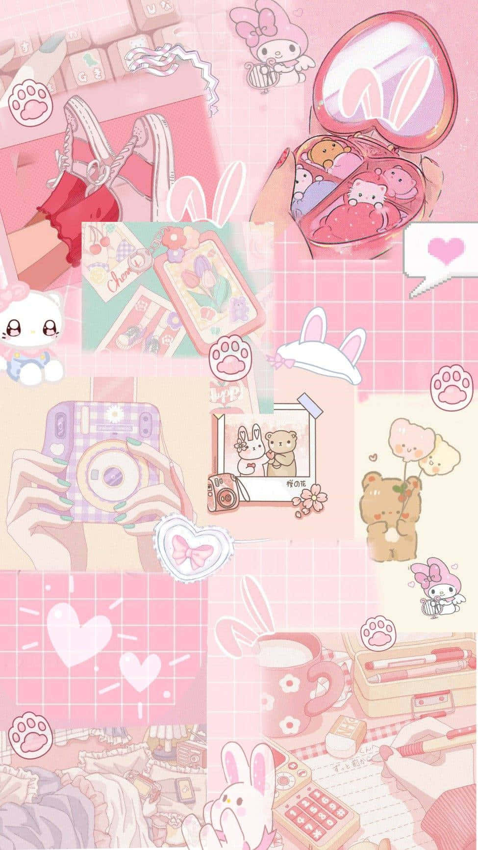 Kawaii Aesthetic Collage Pink Tones Wallpaper