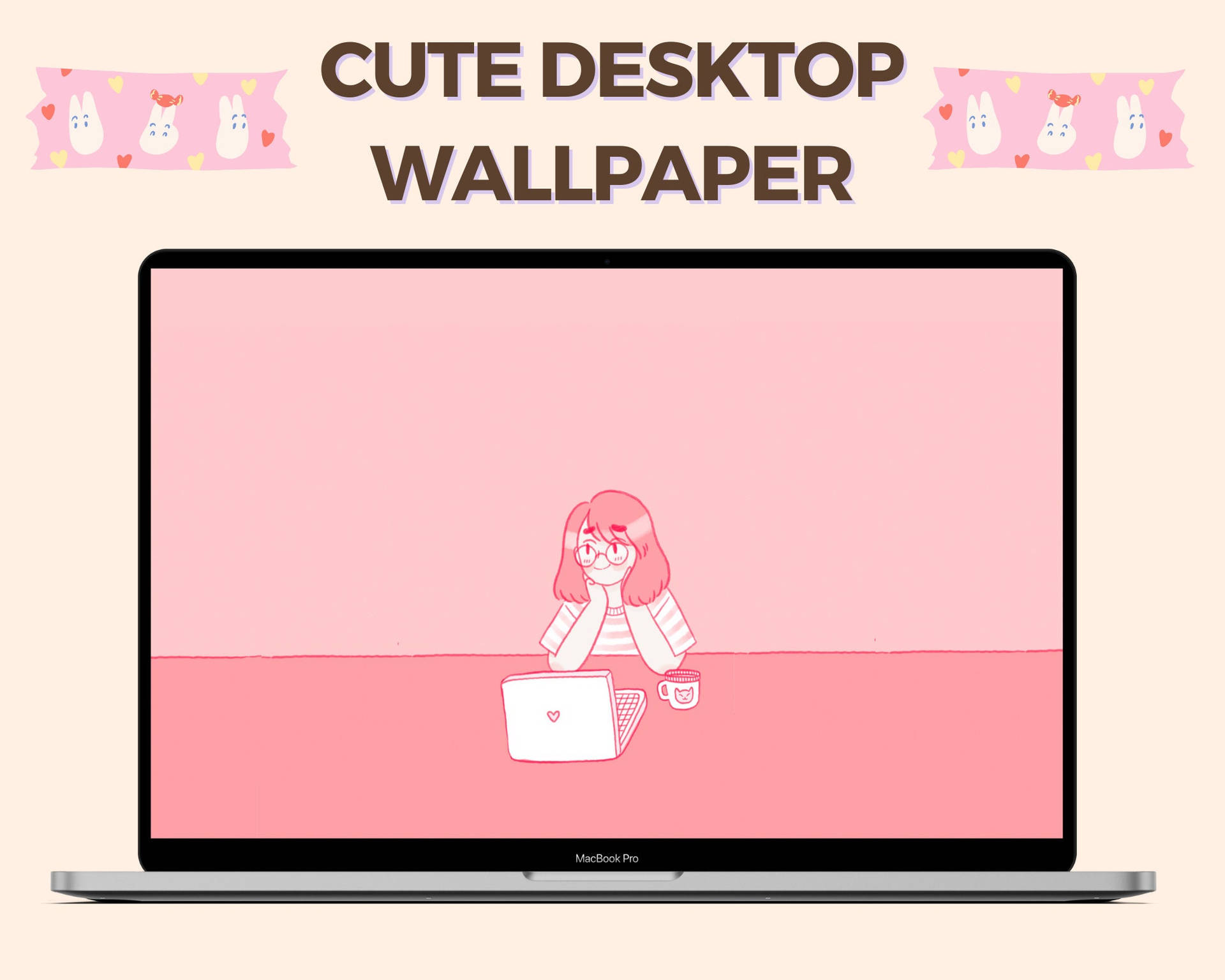 Kawaii Aesthetic Computer Desktop Tapet: Et sødt tapet med en kombination af lyse farver og de nyeste tegneserie-inspirerede stilarter. Wallpaper