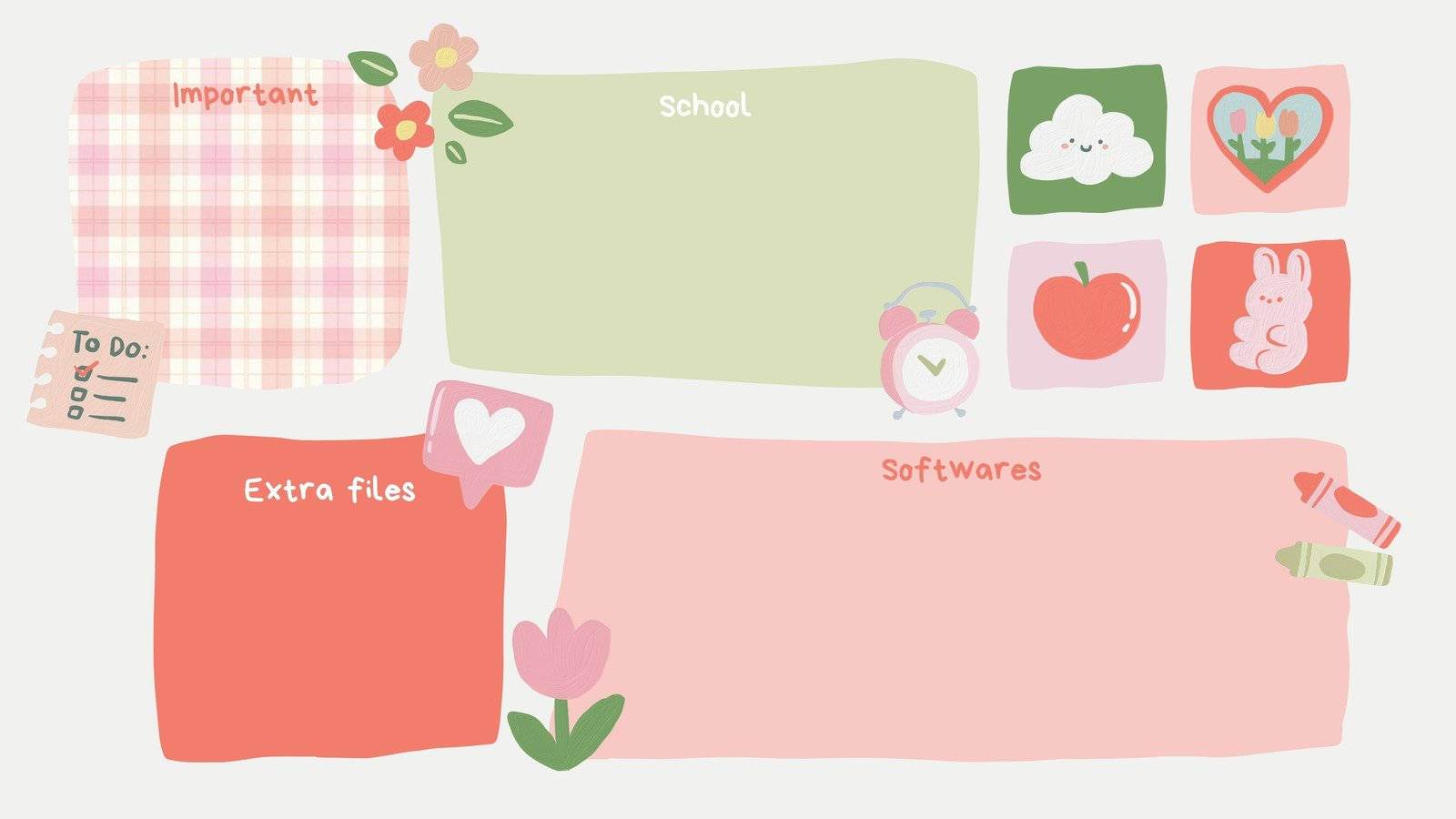 En pink og grøn sæt af stickers med en blomst og et hjerte Wallpaper