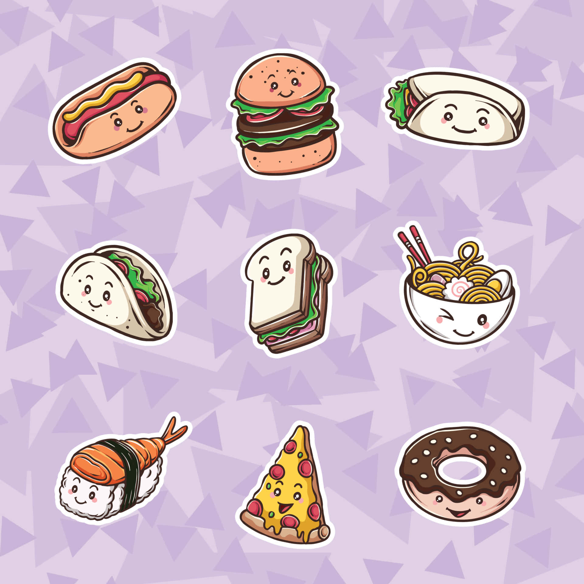 Download Kawaii Aesthetic Food Cartoon Characters Wallpaper 