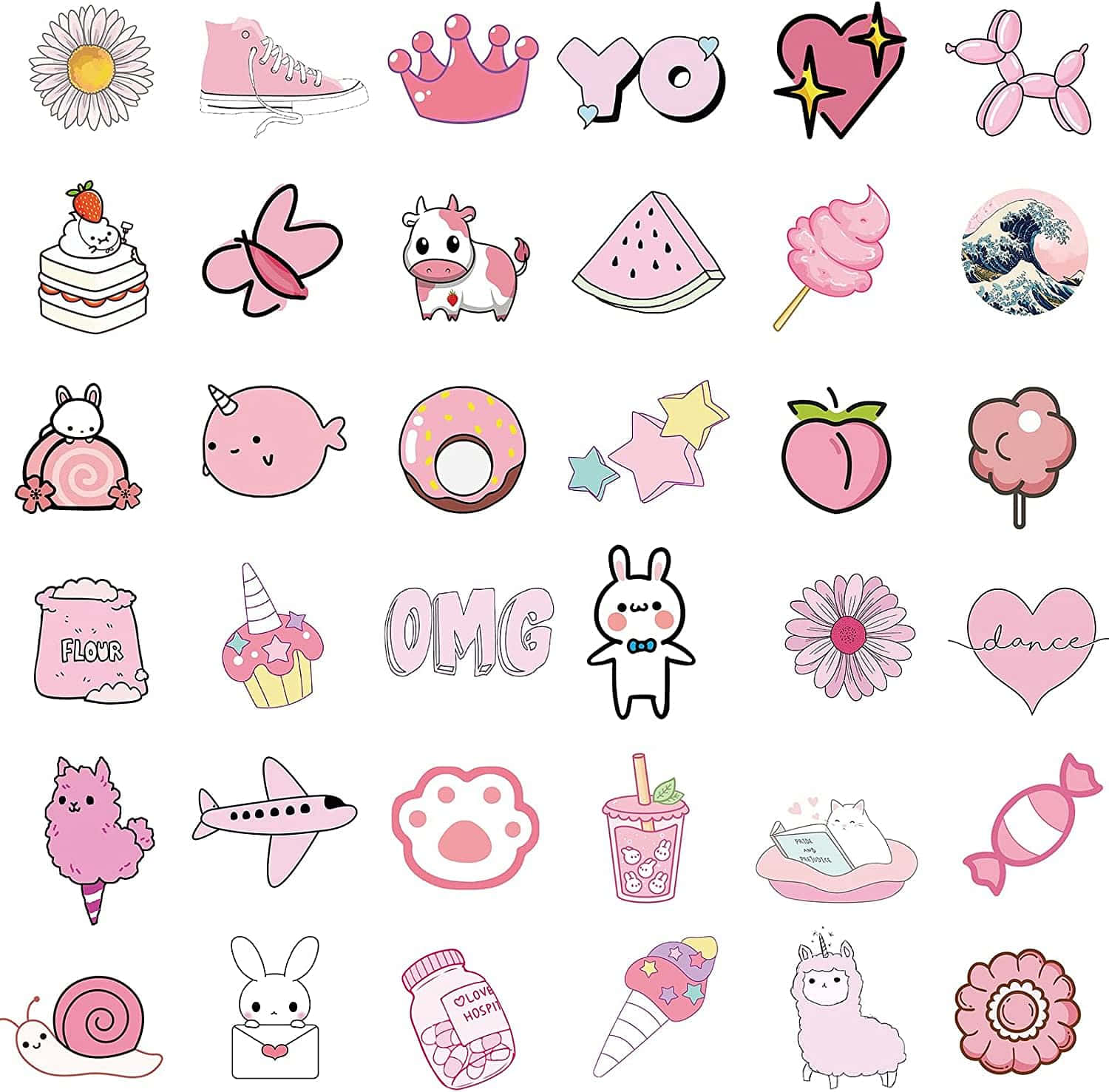 Kawaii Aesthetic Pink Stickers Wallpaper