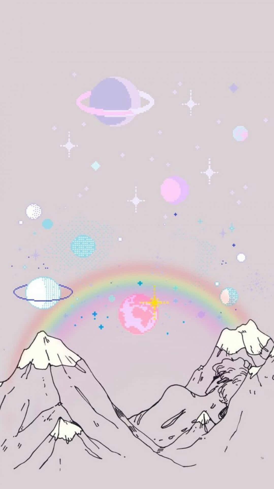 Kawaii Æstetisk Regnbue Og Planeter Dame Tapet Wallpaper