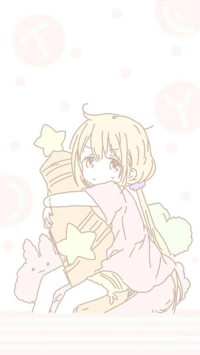 En ung pige smiler under et paraply i en sød, helt Kawaii Anime Æstetik Wallpaper