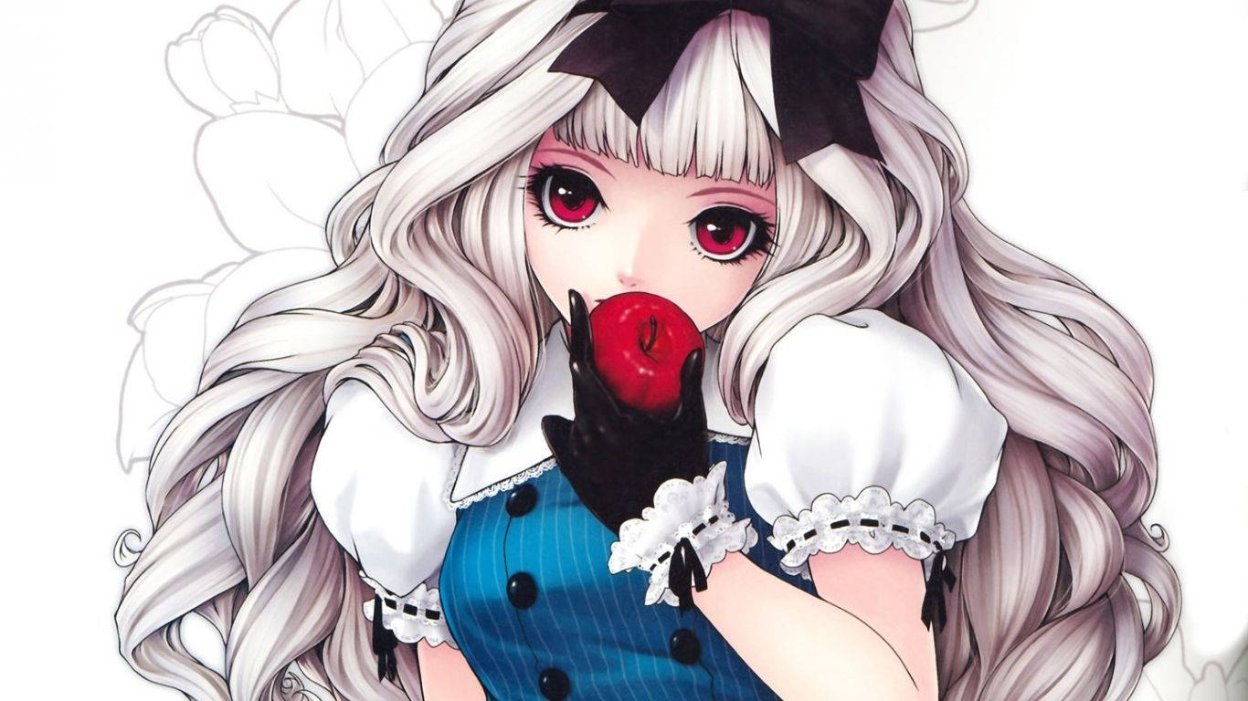 Kawaii Anime Alice In Woinderand Holding Apple Wallpaper