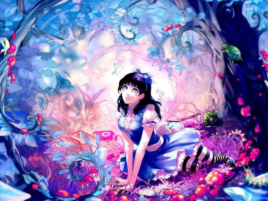 Kawaii Anime Alice I Eventyrland Billede Tapet - Tapet af anime Alice I Eventyrland figurer i søde stilarter. Wallpaper