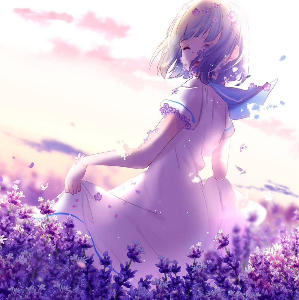 Kawaii Anime Pige på Blomstermark Vægmaleri Wallpaper