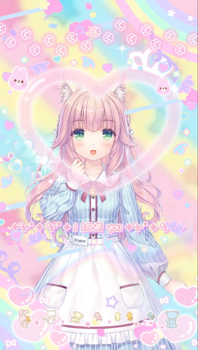 Kawaii_ Anime_ Girl_with_ Cat_ Ears_ Pastel_ Background.jpg Wallpaper