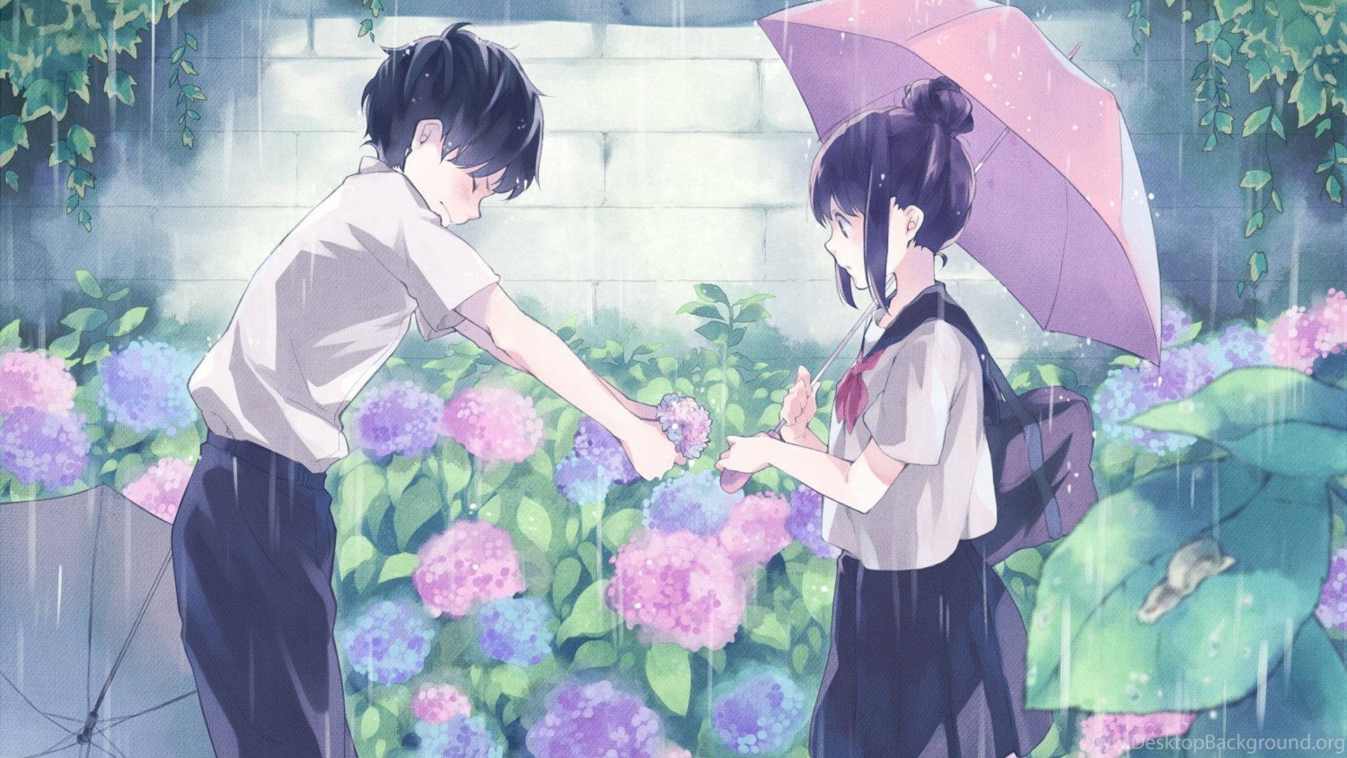 Kawaii Anime af dreng der udhandler brev til pige Wallpaper