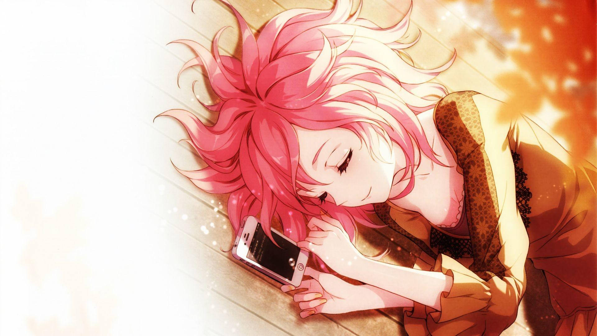 Kawaii Anime Pige Sover Ved Siden Af Telefonen Wallpaper