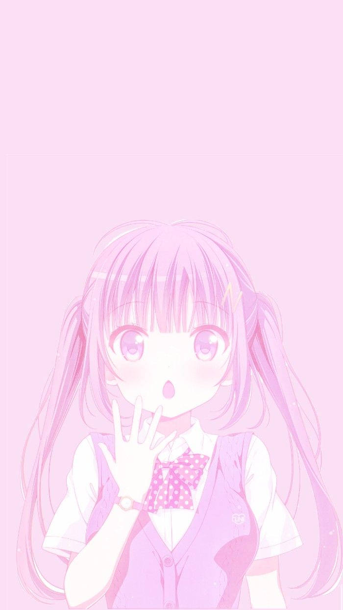 Kawaii Anime Schoolgirl In Pink Wallpaper