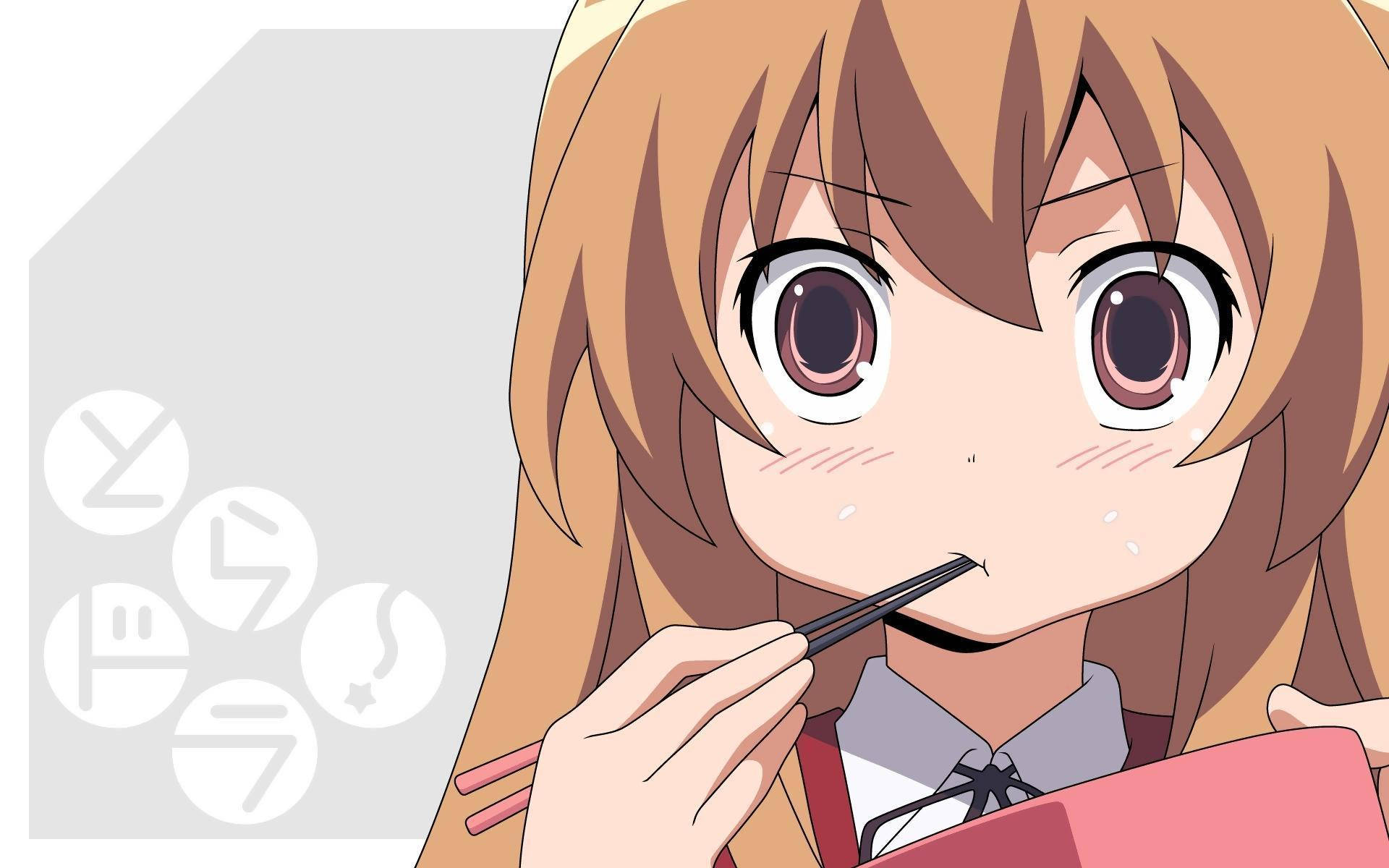 Kawaii Anime Taiga Aisaka Eating Chopsticks Wallpaper