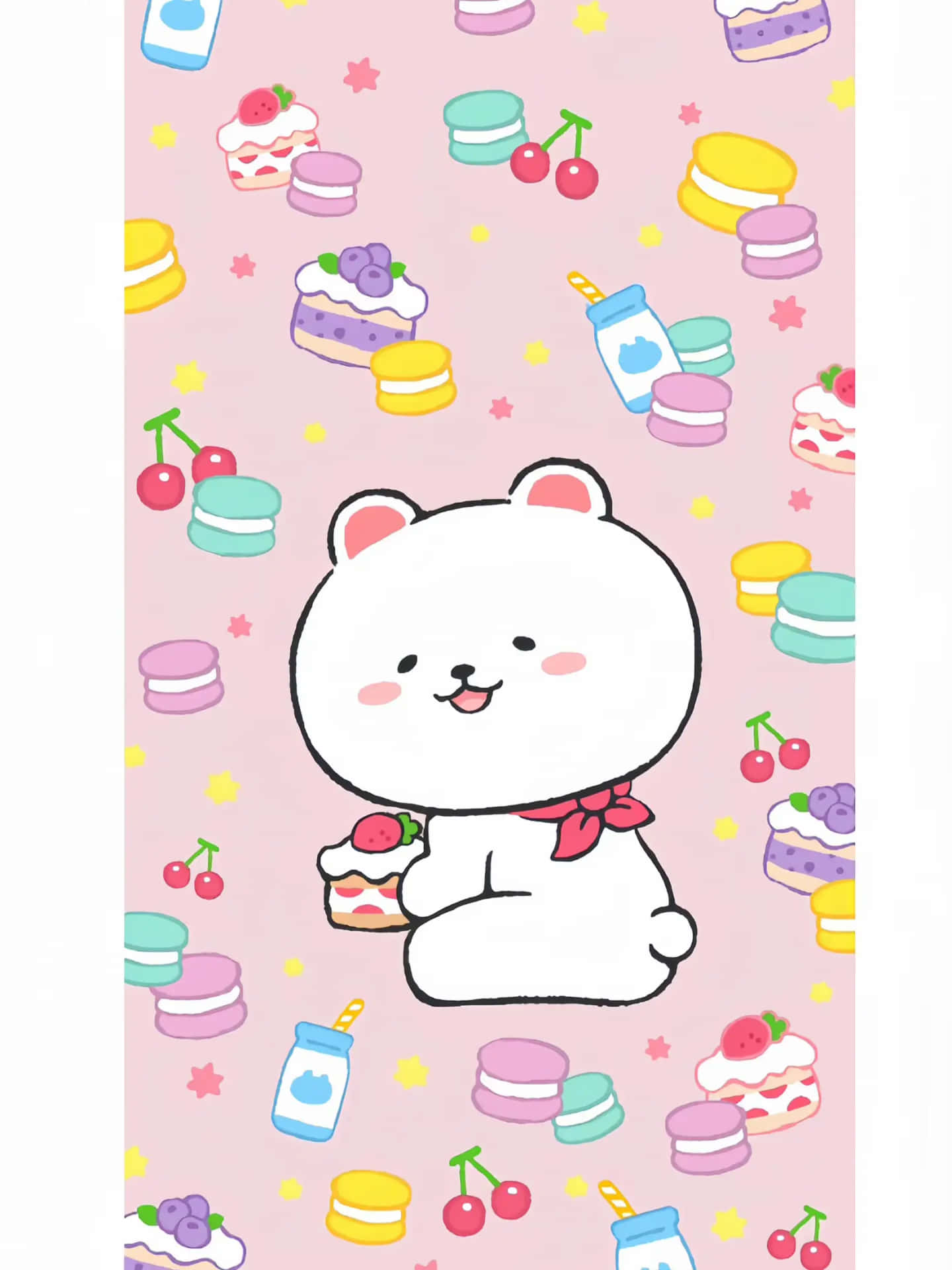 Kawaii Bear With Sweets Pattern.jpg Wallpaper