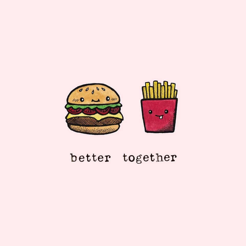 Fries And Burger Kawaii Best Friend Wallpaper