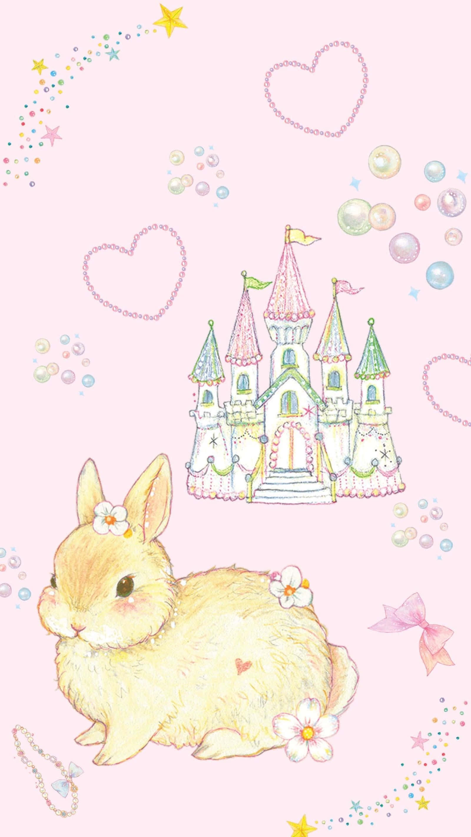 A cute Kawaii Bunny smiles and waves hello! Wallpaper