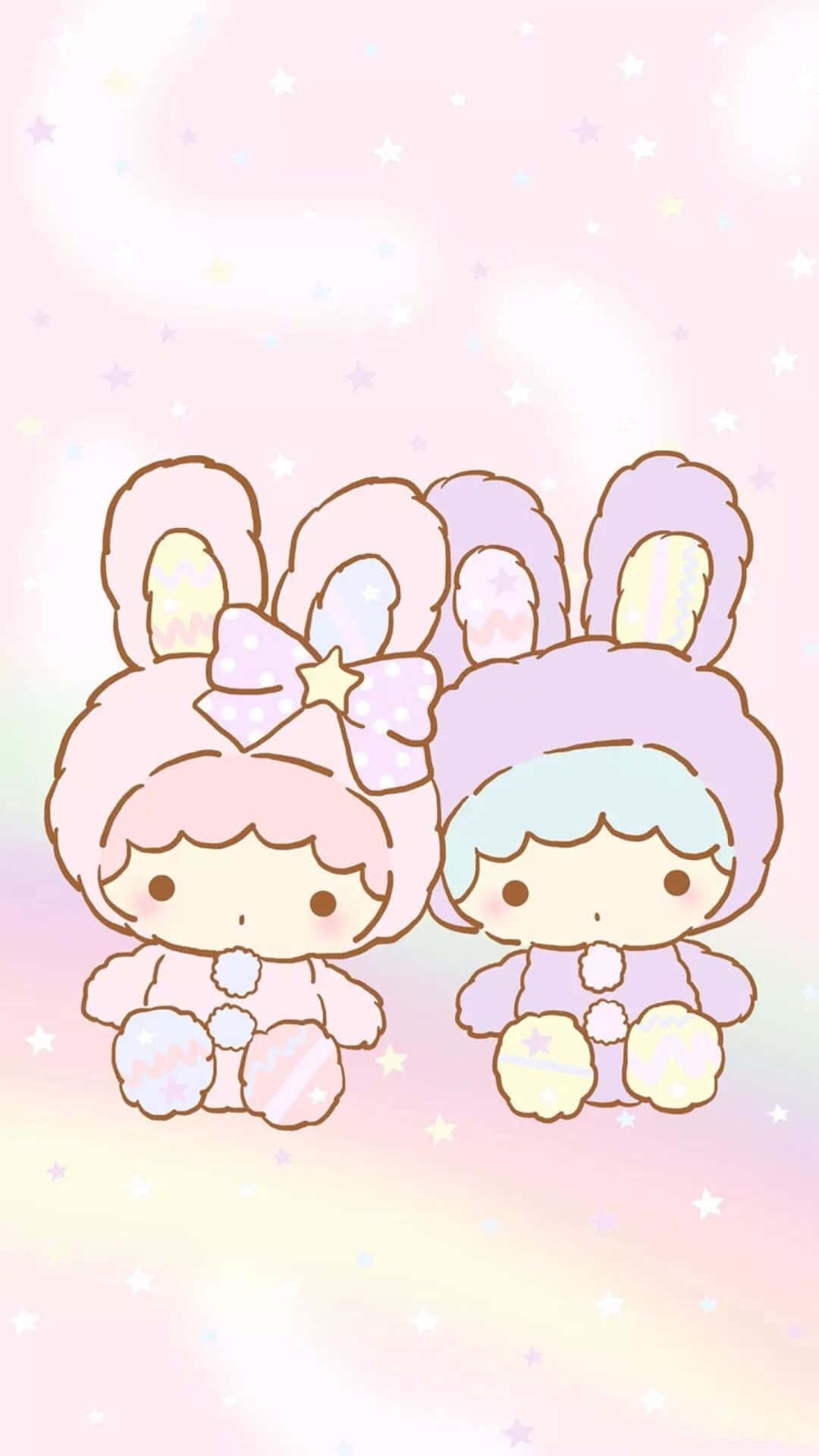 Kawaii Bunny Characters Pastel Background Wallpaper