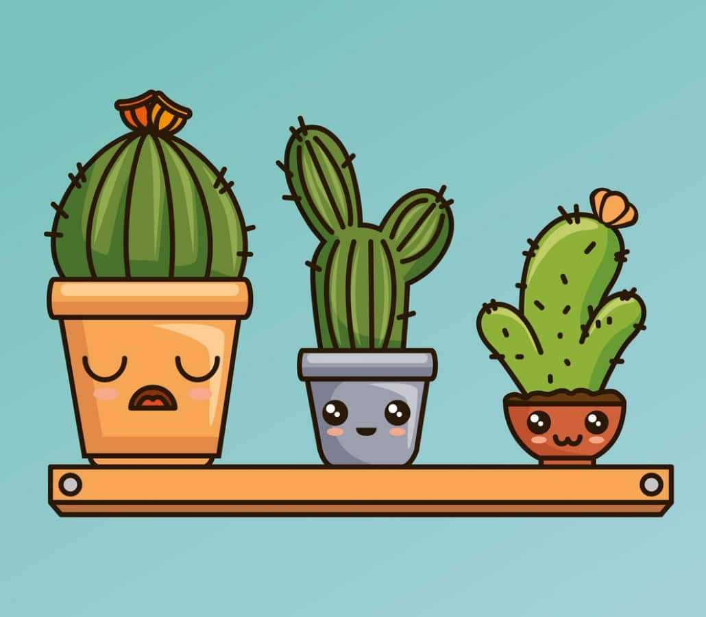 Adorable Kawaii Cactus Illustration Wallpaper