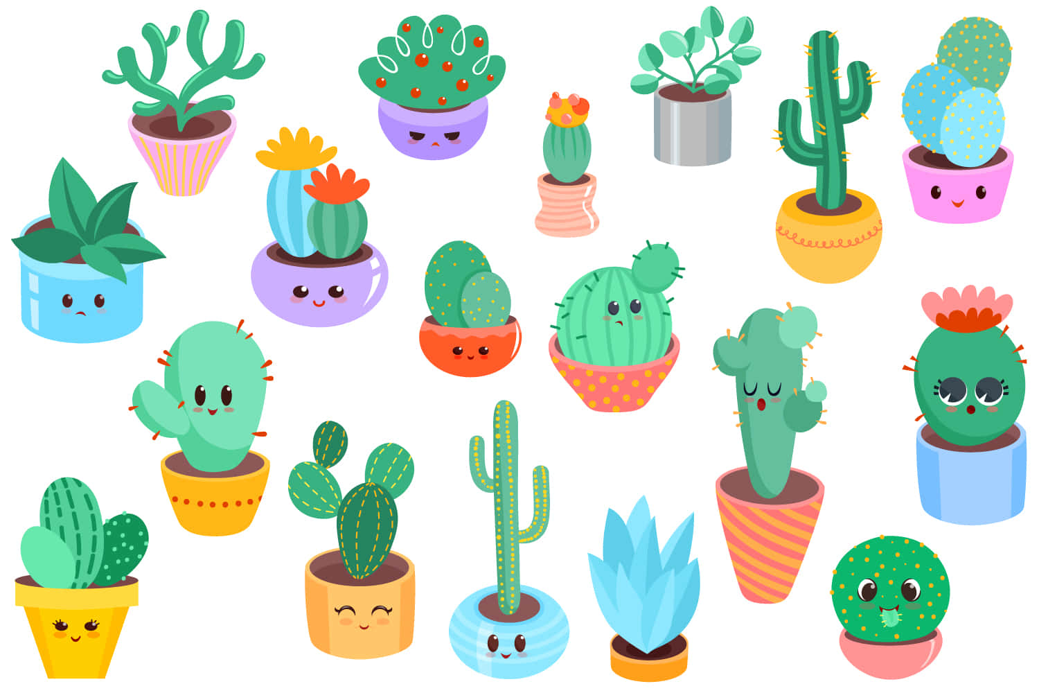 Download Adorable Kawaii Cactus Illustration Wallpaper | Wallpapers.com