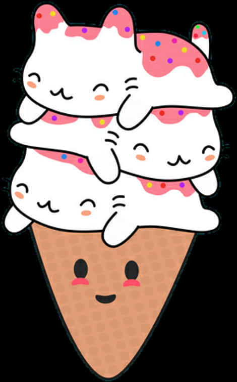 Kawaii Cat Ice Cream Cone PNG