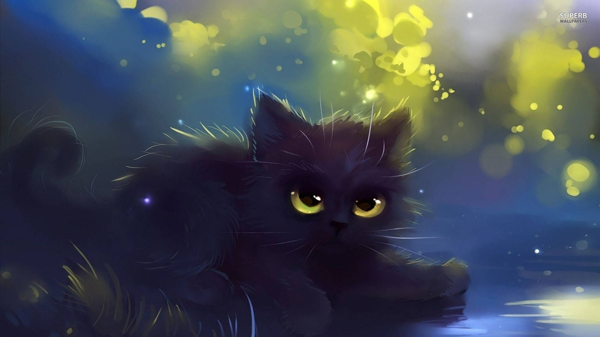 Cat With Yellow Eyes Surrounded By Clouds Wallpaper | Wallpapers.com