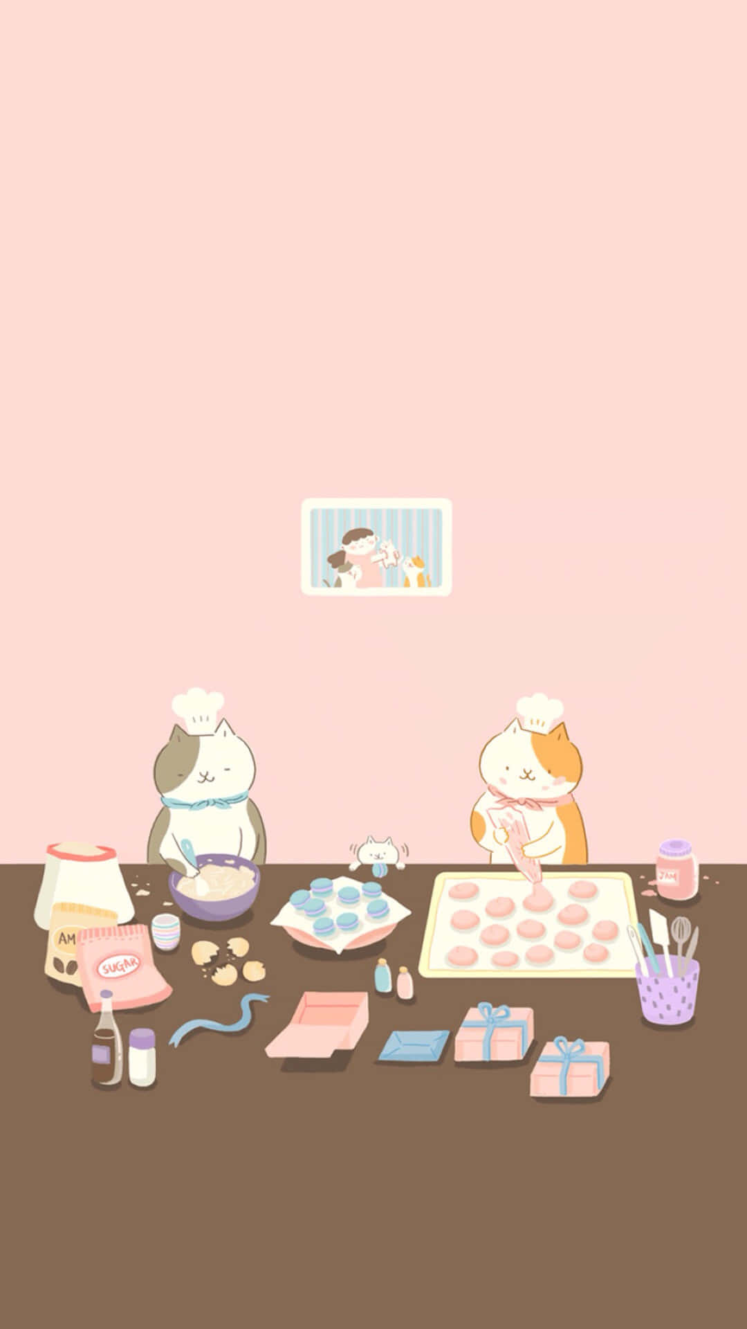Kawaii Cats Baking Pastel Aesthetic.jpg Wallpaper