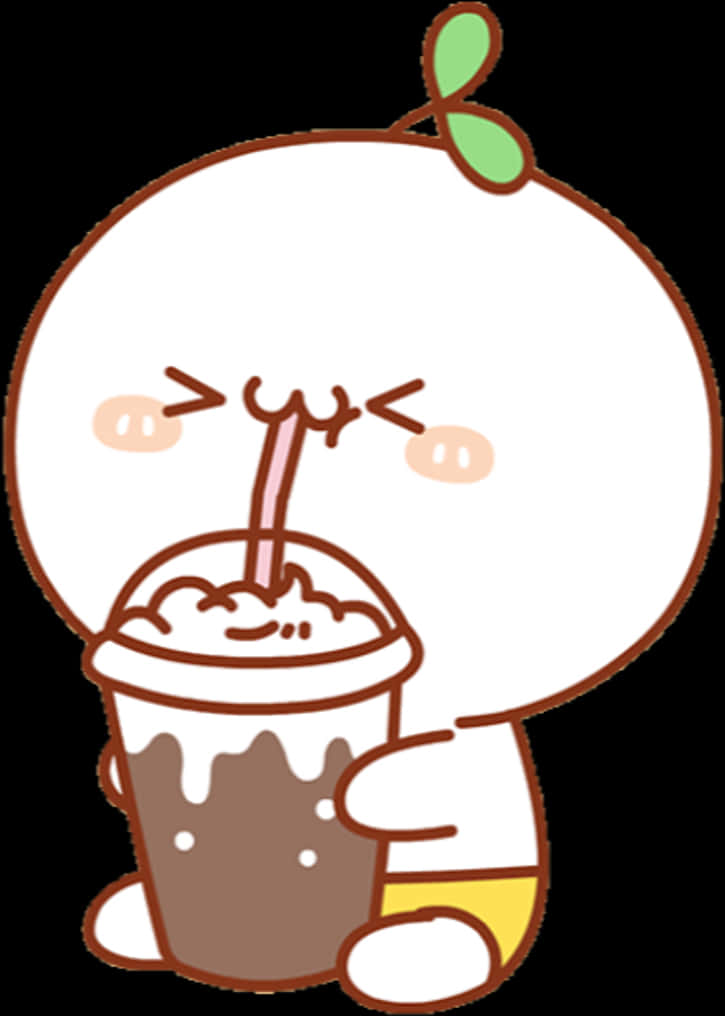 Kawaii Character Drinking Chocolate Milkshake PNG