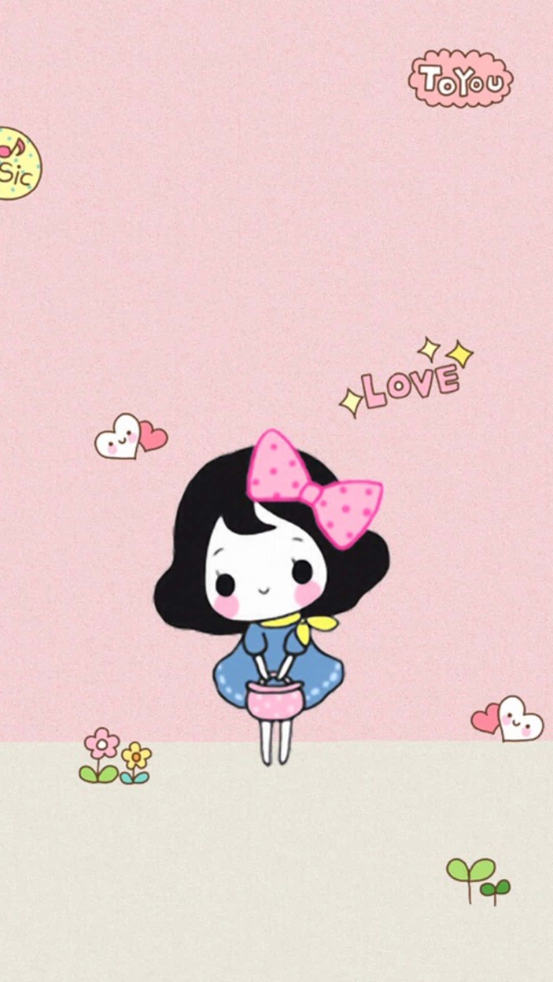 Kawaii Character With Pink Bow Wallpaper