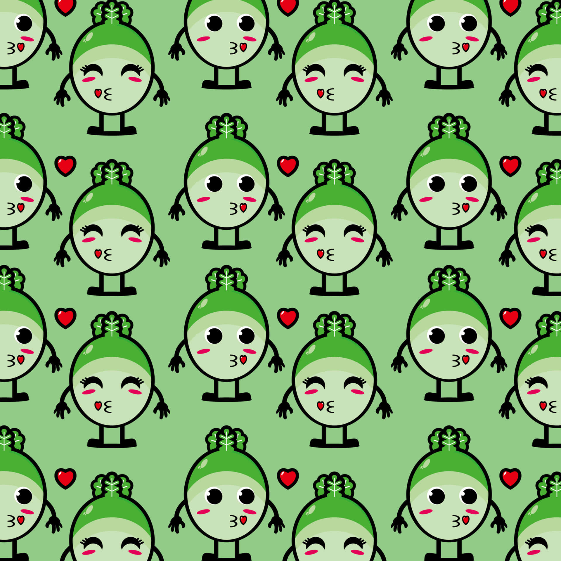 Adorable Kawaii Characters on Colorful Background Wallpaper