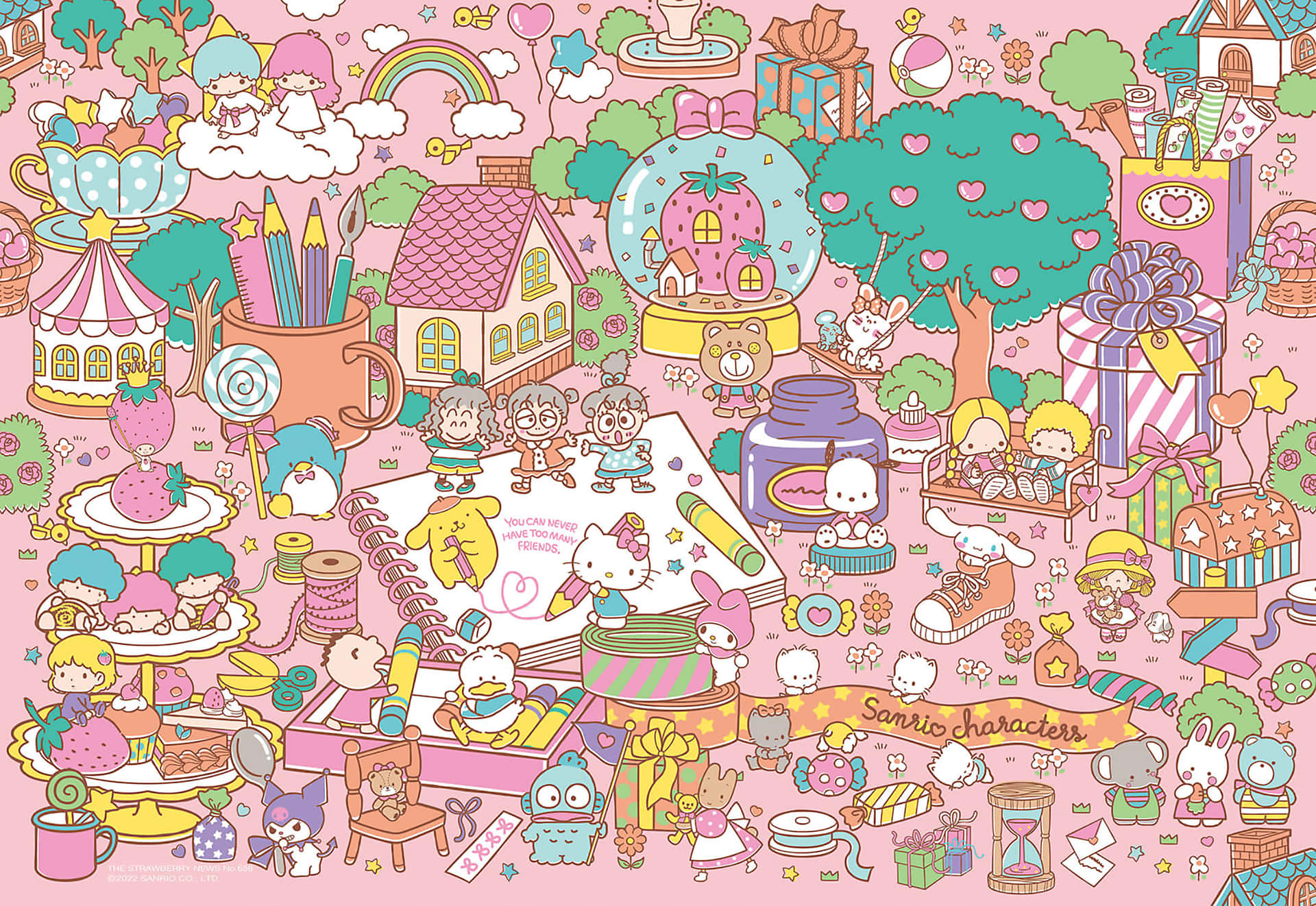 Cute Kawaii Characters Gathered Together Wallpaper