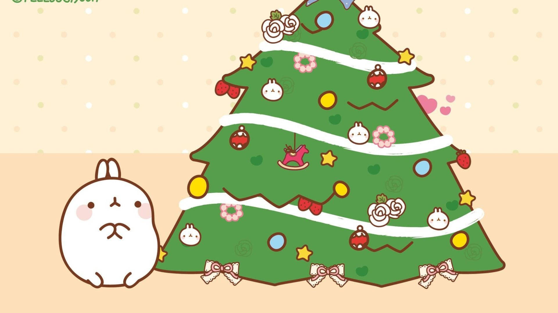 Kawaii Christmas Tree Cat Wallpaper