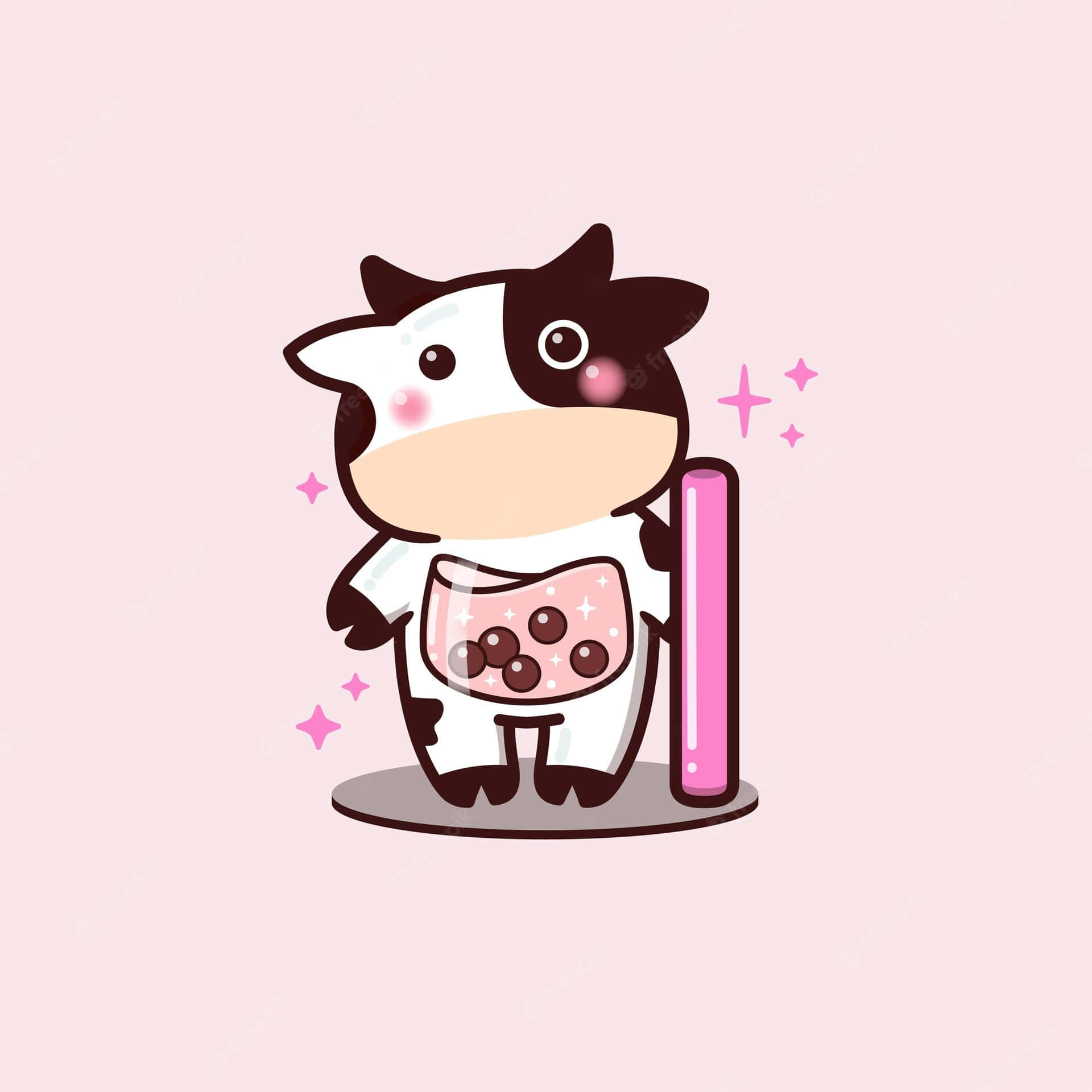 Kawaii Cow: A Sweet and Cute Mascot Wallpaper