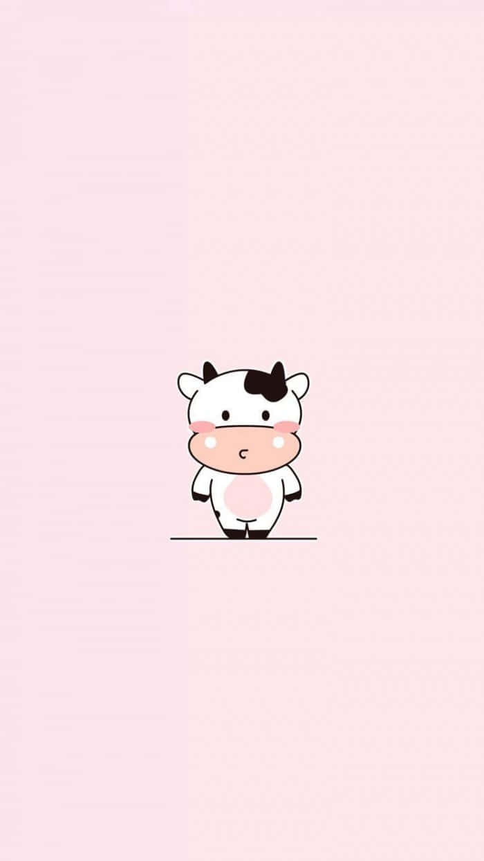 A Cute Cow On A Pink Background Wallpaper