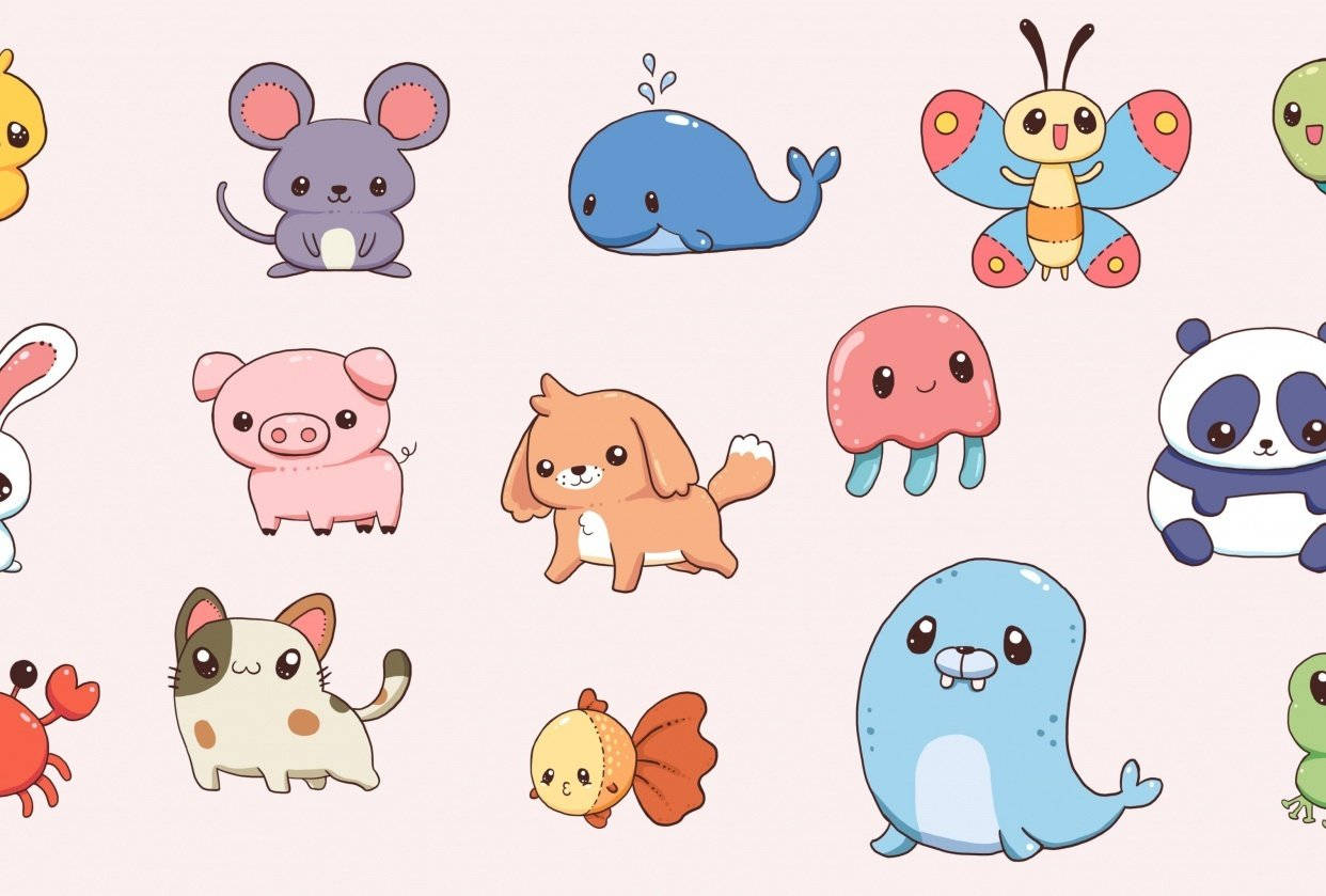 Colorful Kawaii Cute Animals Wallpaper