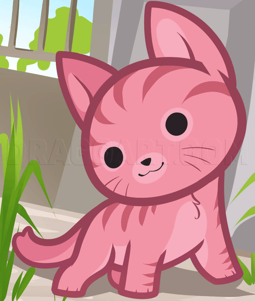 Animaleslindos Kawaii Gato Rosa Fondo de pantalla
