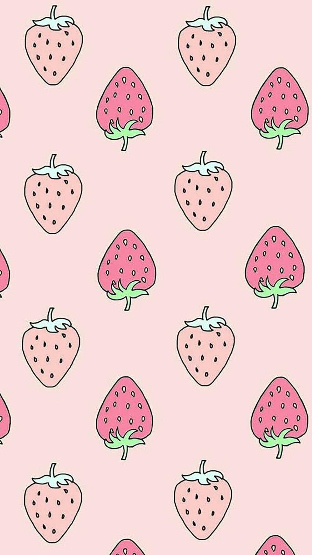 Kawaii Cute Girly Strawberries Background