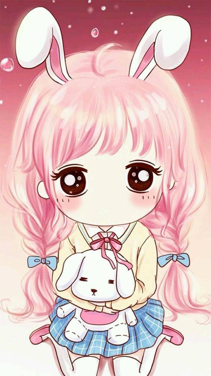 Kawaii Cute Girly With Bunny Ears Wallpaper