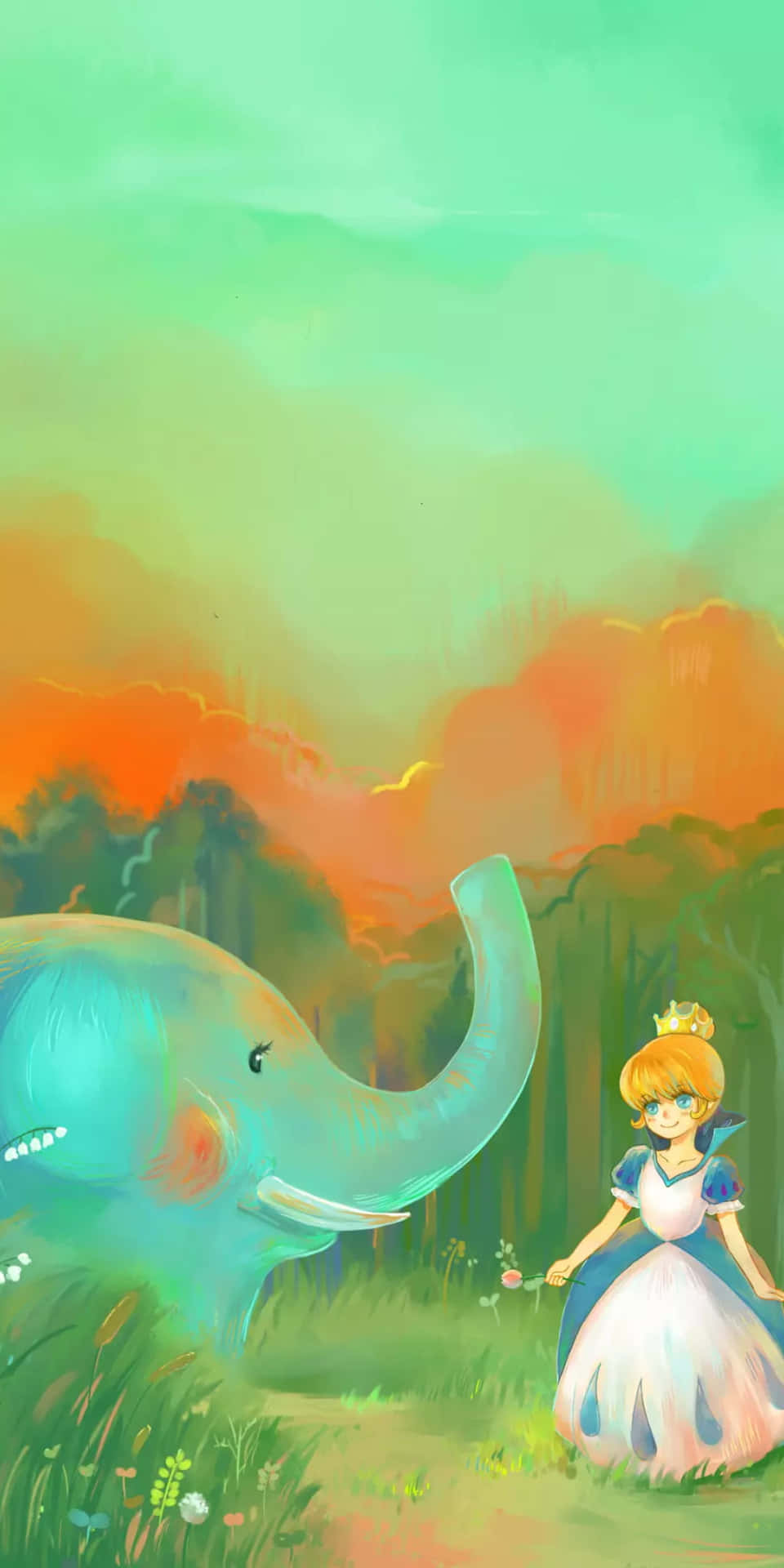 Adorable Kawaii Elephant Illustration Wallpaper